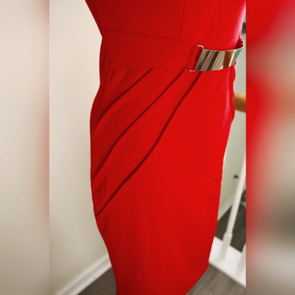 Red Midi Dress with Gold Detailing - Picture 2 of 9